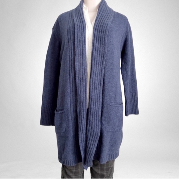 Kerry Woolen Mills 100% Wool Cardigan with Pockets Longline Cardi SZ  S/M Blue - Picture 1 of 11